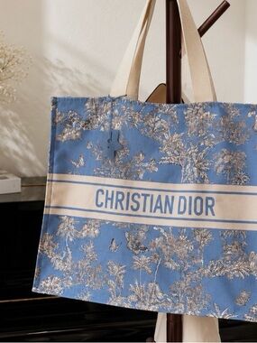 Dior Blue and Cream Toile Canvas Tote